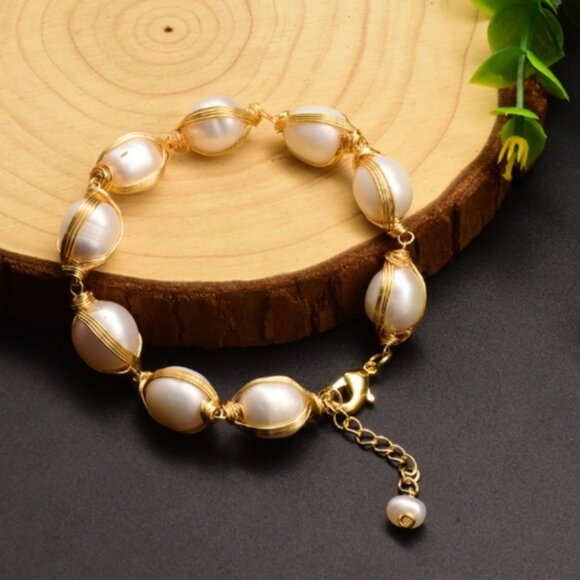 Freshwater Cultured Pearl Handmade Cuff Bracelet - Picture 1 of 4